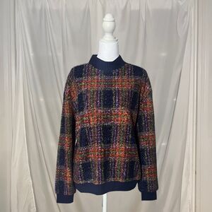 Lightweight Boucle Pullover Colorful Plaid Sweater | NWT beachlunchlounge Large